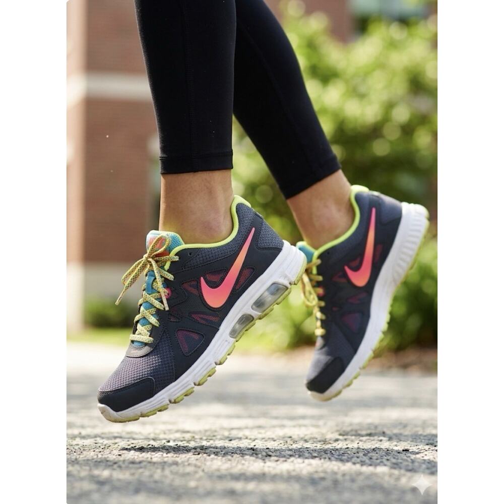 Nike Revolution 2 Hot Pink, Neon Lime Grey Mesh, W/6.5 Activewear Shoe Sneaker